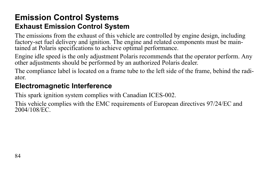 Emission control systems | Polaris Outlaw 9922483 User Manual | Page 88 / 210