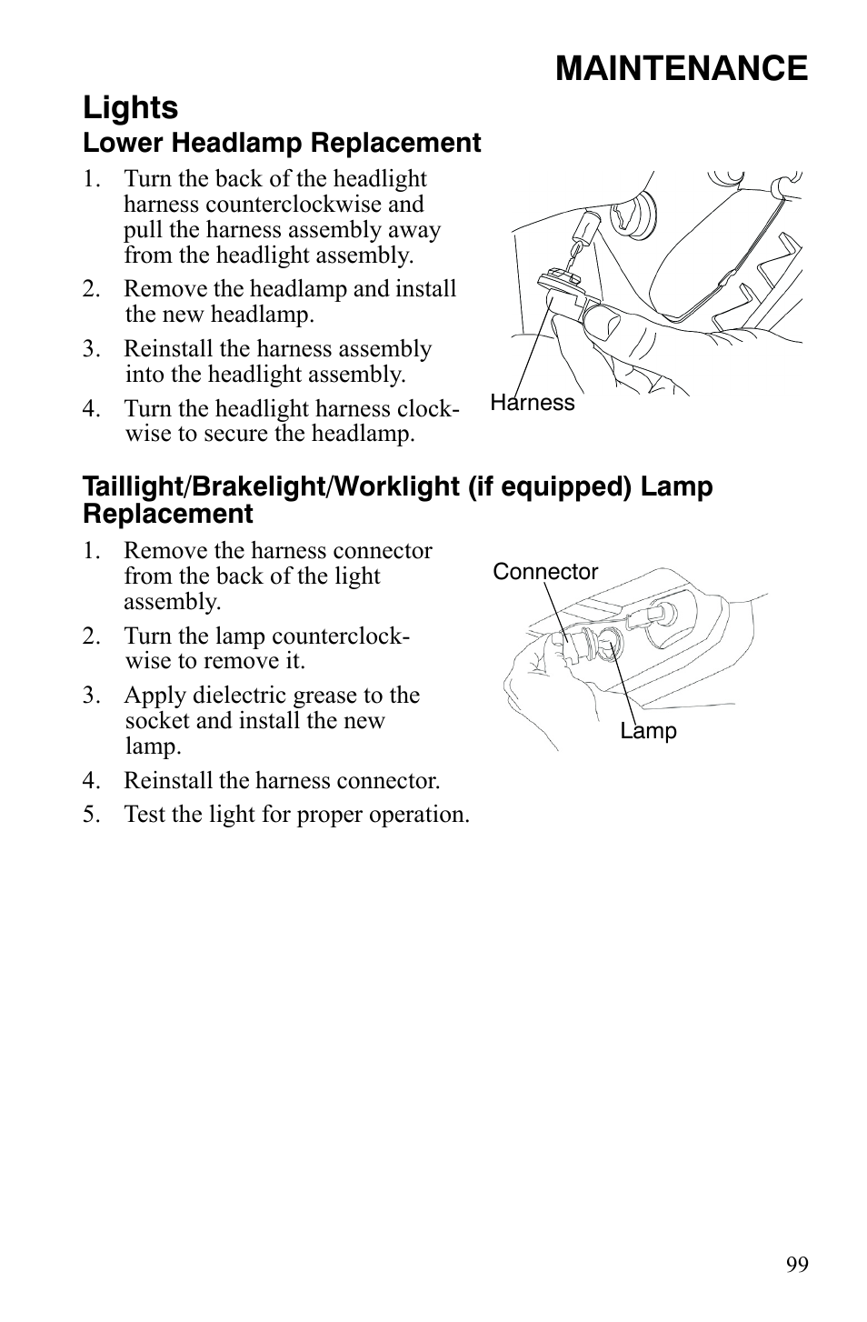 Maintenance, Lights | Polaris Sportsman 9920629 User Manual | Page 102 / 143