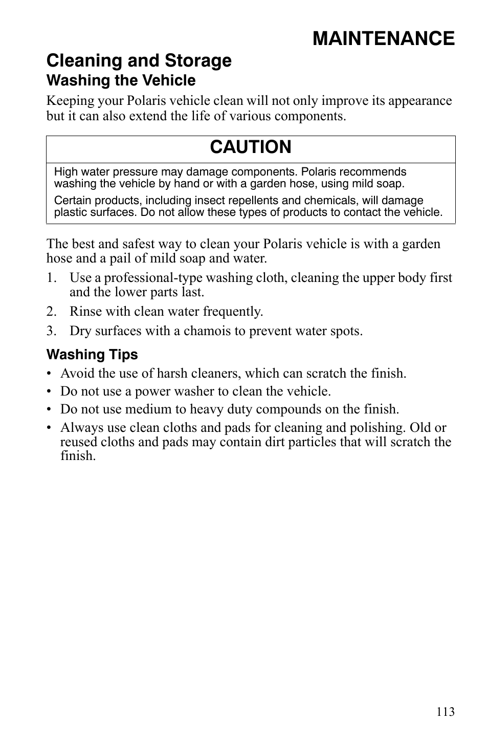 Maintenance, Cleaning and storage, Caution | Polaris Sportsman 9920629 User Manual | Page 116 / 143