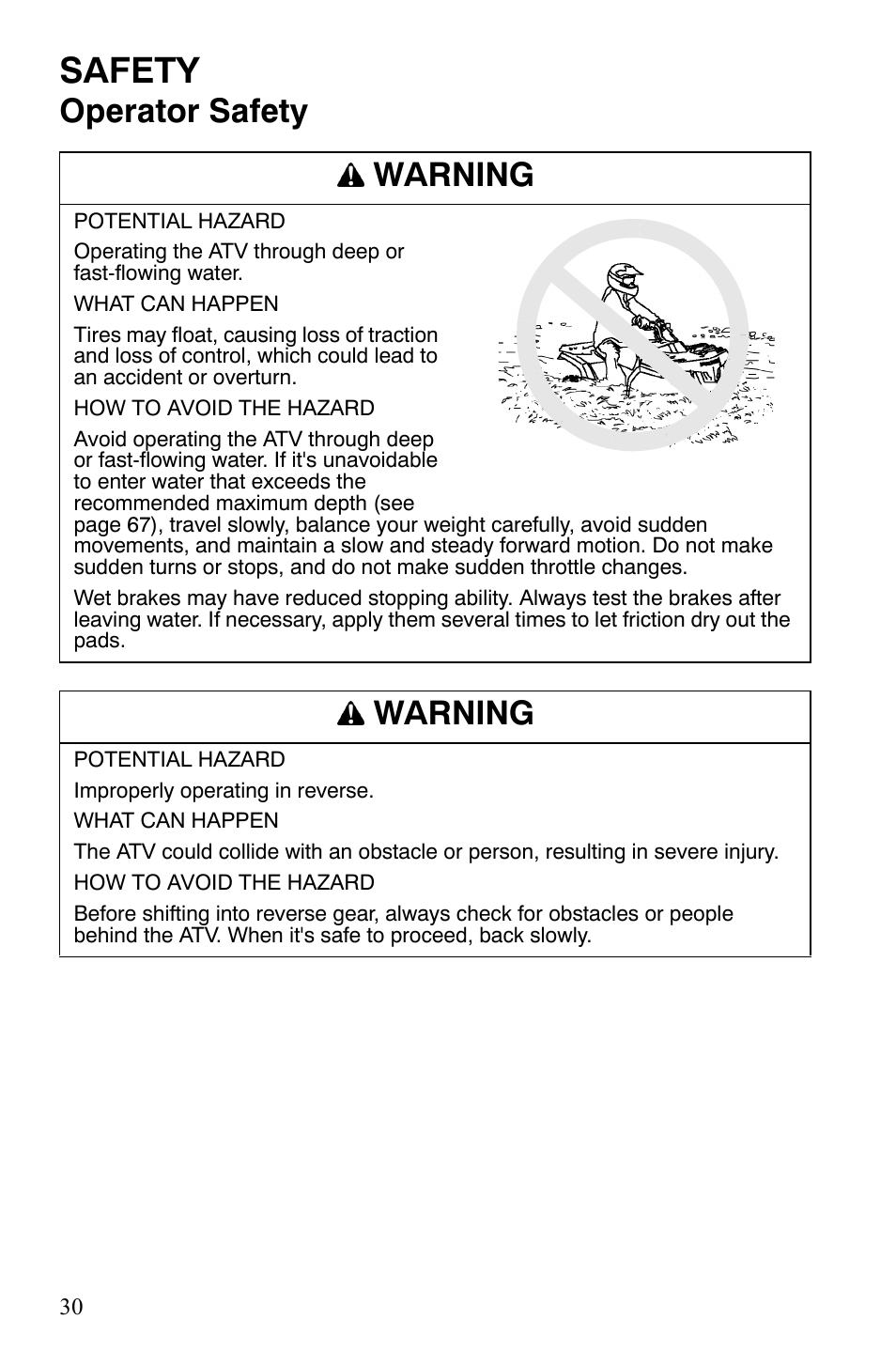 Safety, Operator safety warning, Warning | Polaris Sportsman 9920629 User Manual | Page 33 / 143