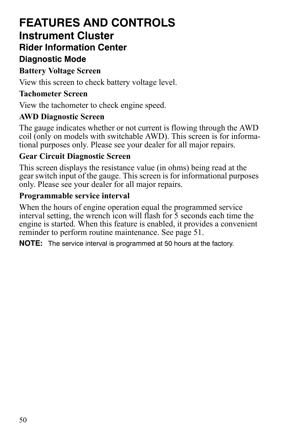 Features and controls, Instrument cluster | Polaris Sportsman 9920629 User Manual | Page 53 / 143