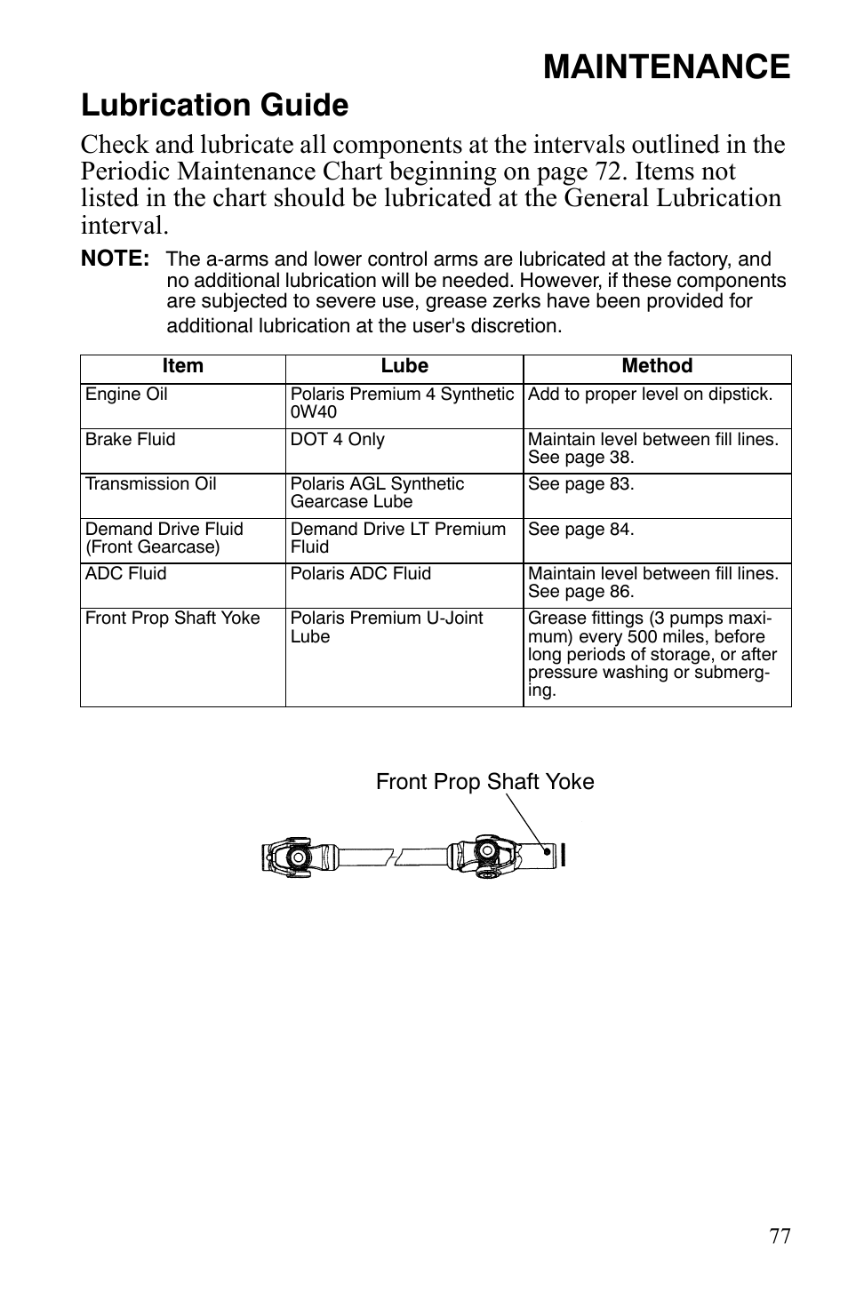 Maintenance, Lubrication guide | Polaris Sportsman 9920629 User Manual | Page 80 / 143