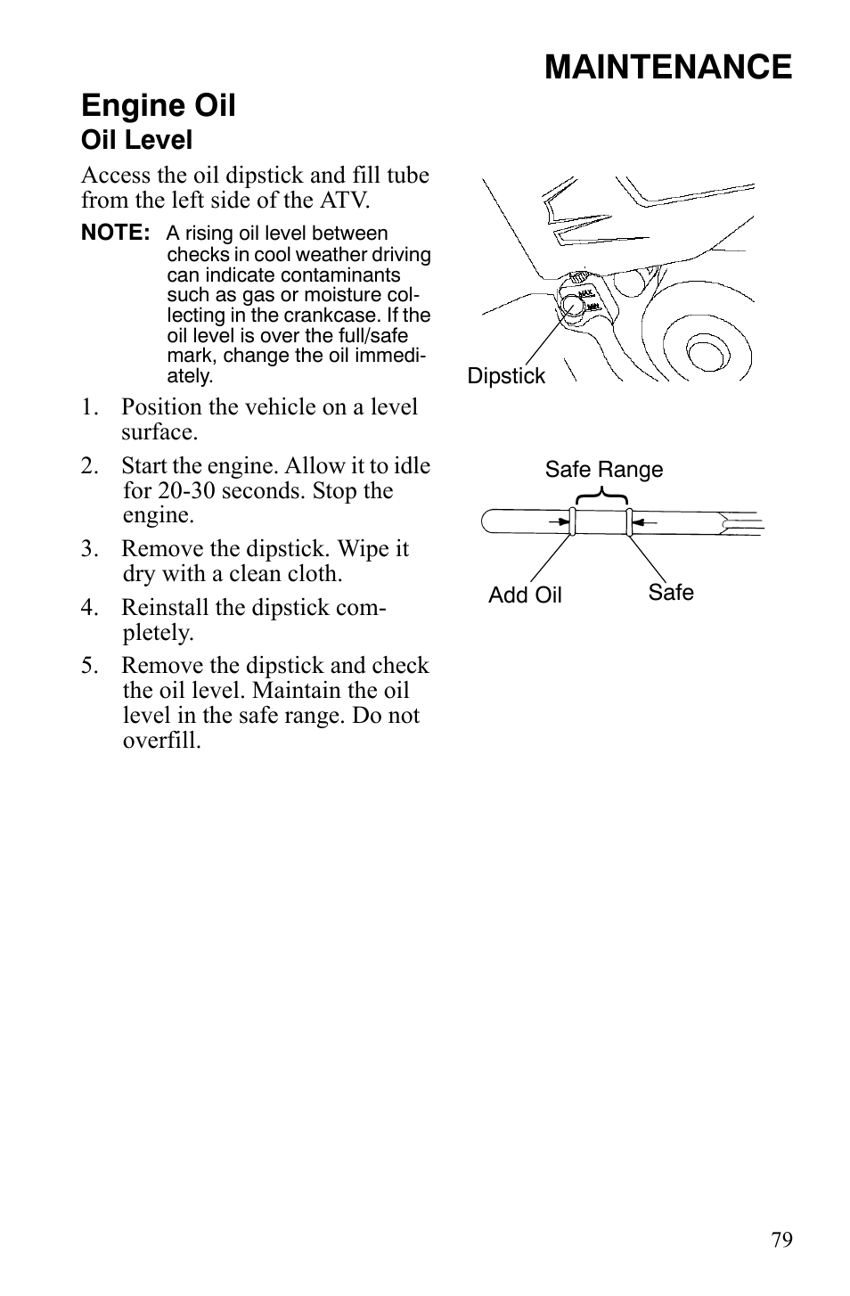 Maintenance, Engine oil | Polaris Sportsman 9920629 User Manual | Page 82 / 143