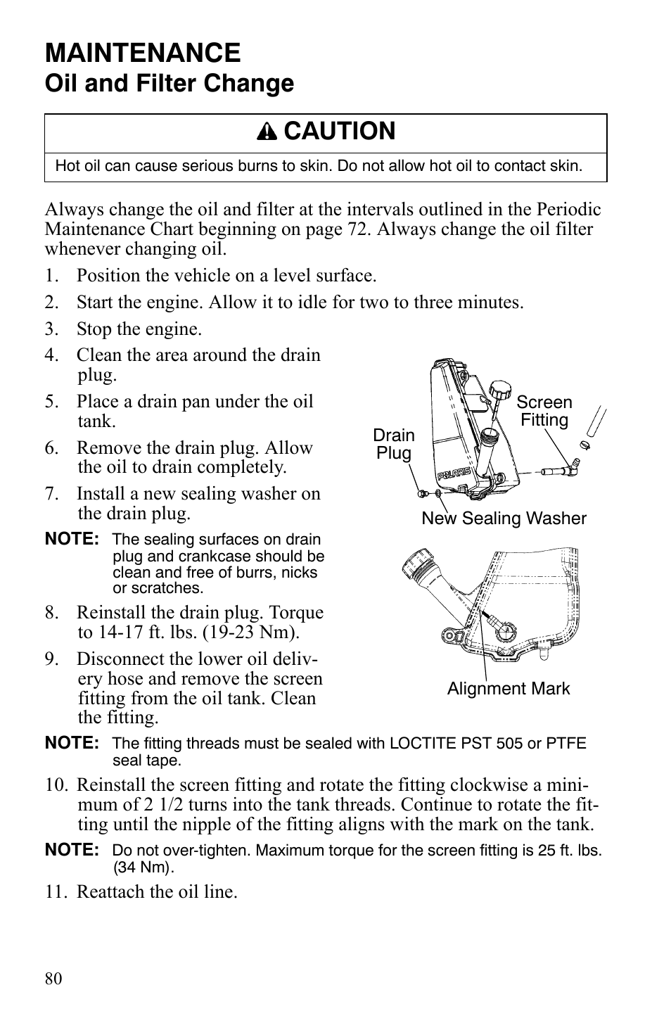 Maintenance, Oil and filter change, Caution | Polaris Sportsman 9920629 User Manual | Page 83 / 143