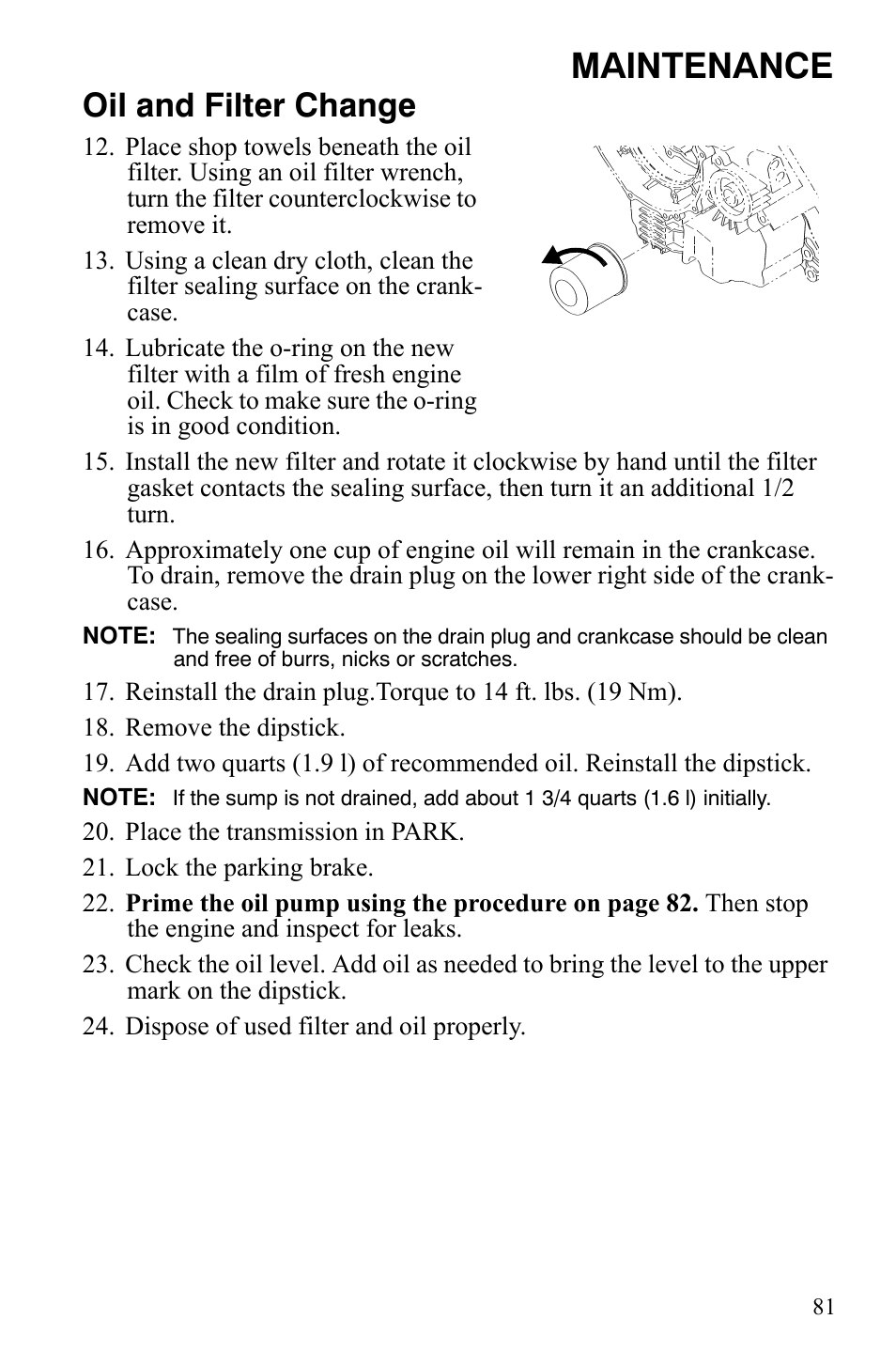 Maintenance, Oil and filter change | Polaris Sportsman 9920629 User Manual | Page 84 / 143