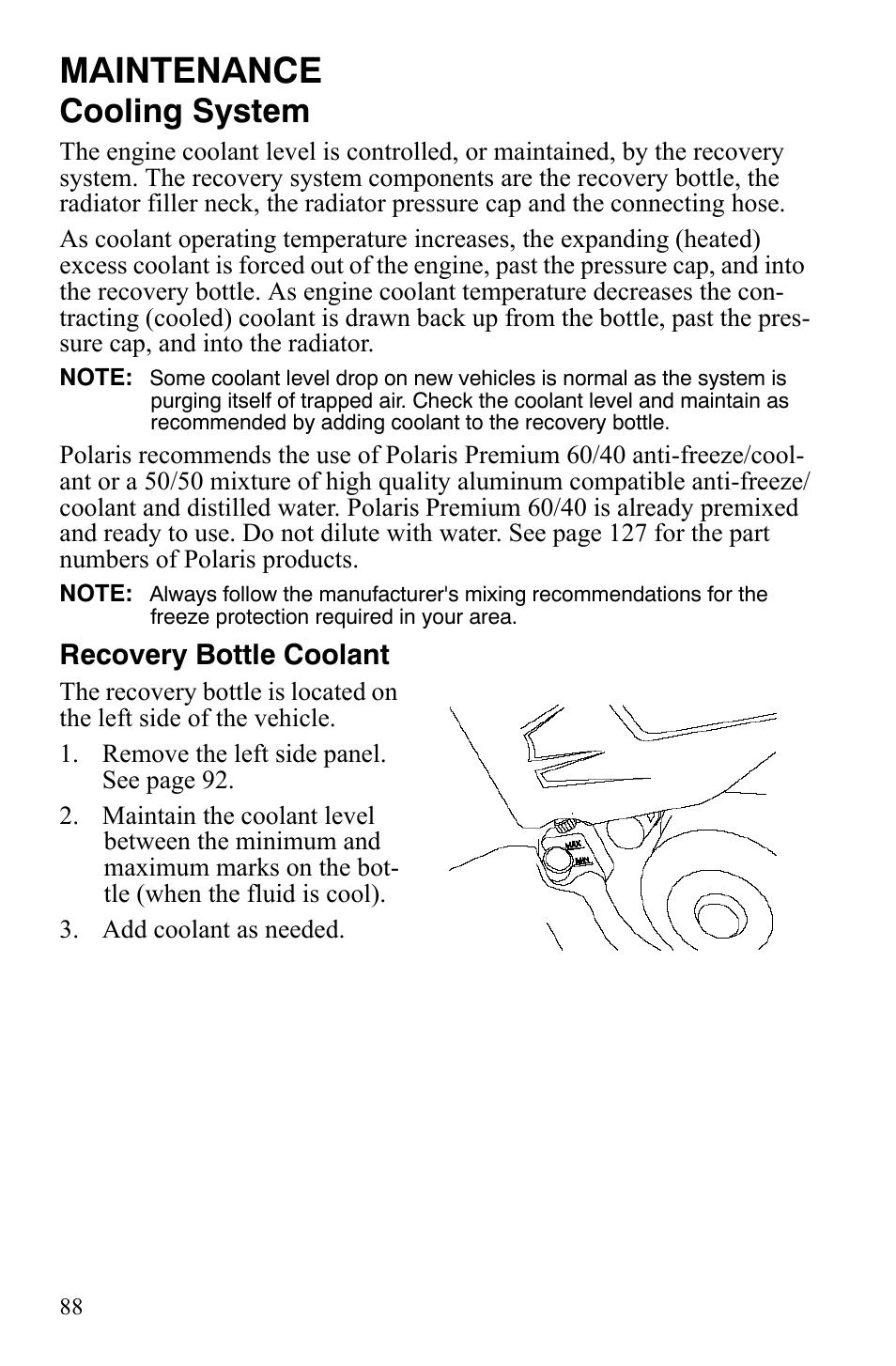 Maintenance, Cooling system | Polaris Sportsman 9920629 User Manual | Page 91 / 143