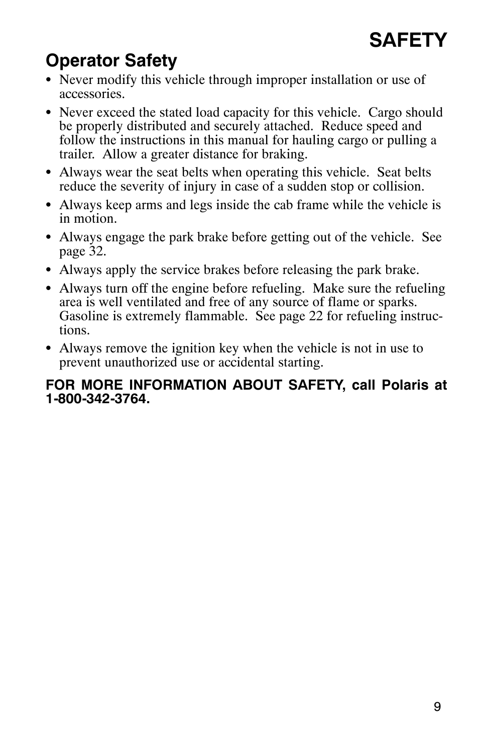 Safety, Operator safety | Polaris RANGER XP 4X4 700 EFI User Manual | Page 12 / 122