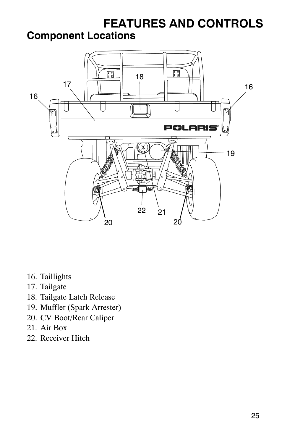 Features and controls, Component locations | Polaris RANGER XP 4X4 700 EFI User Manual | Page 28 / 122
