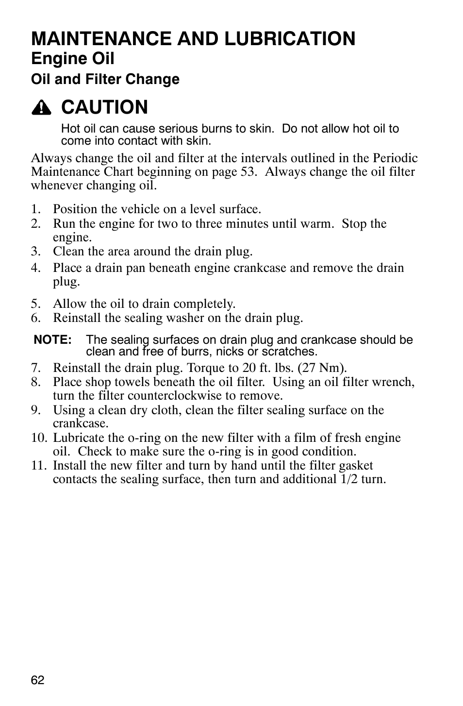 Maintenance and lubrication, Caution, Engine oil | Polaris RANGER XP 4X4 700 EFI User Manual | Page 65 / 122