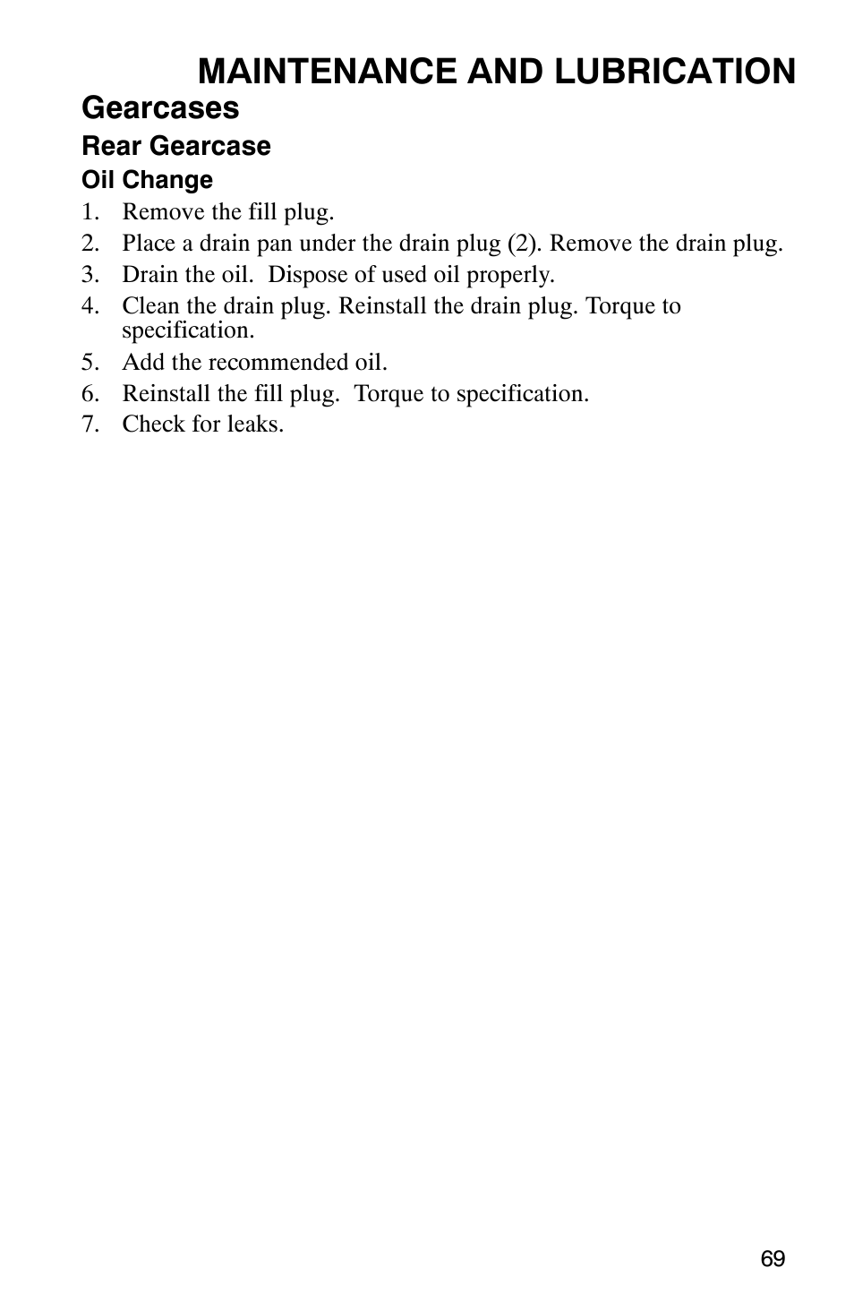 Maintenance and lubrication, Gearcases | Polaris RANGER XP 4X4 700 EFI User Manual | Page 72 / 122