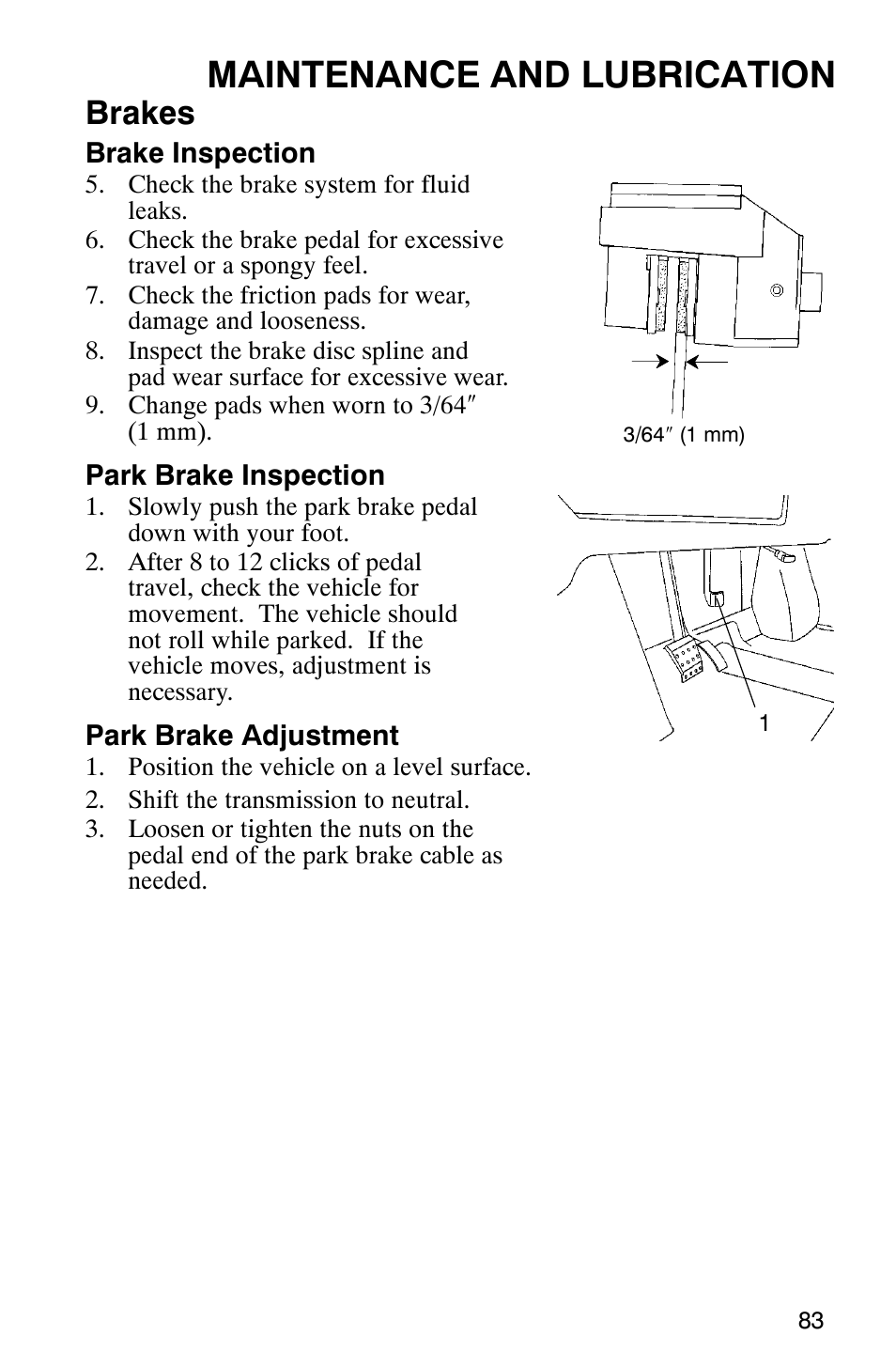 Maintenance and lubrication, Brakes | Polaris RANGER XP 4X4 700 EFI User Manual | Page 86 / 122