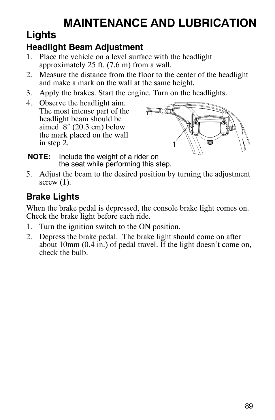 Maintenance and lubrication, Lights | Polaris RANGER XP 4X4 700 EFI User Manual | Page 92 / 122