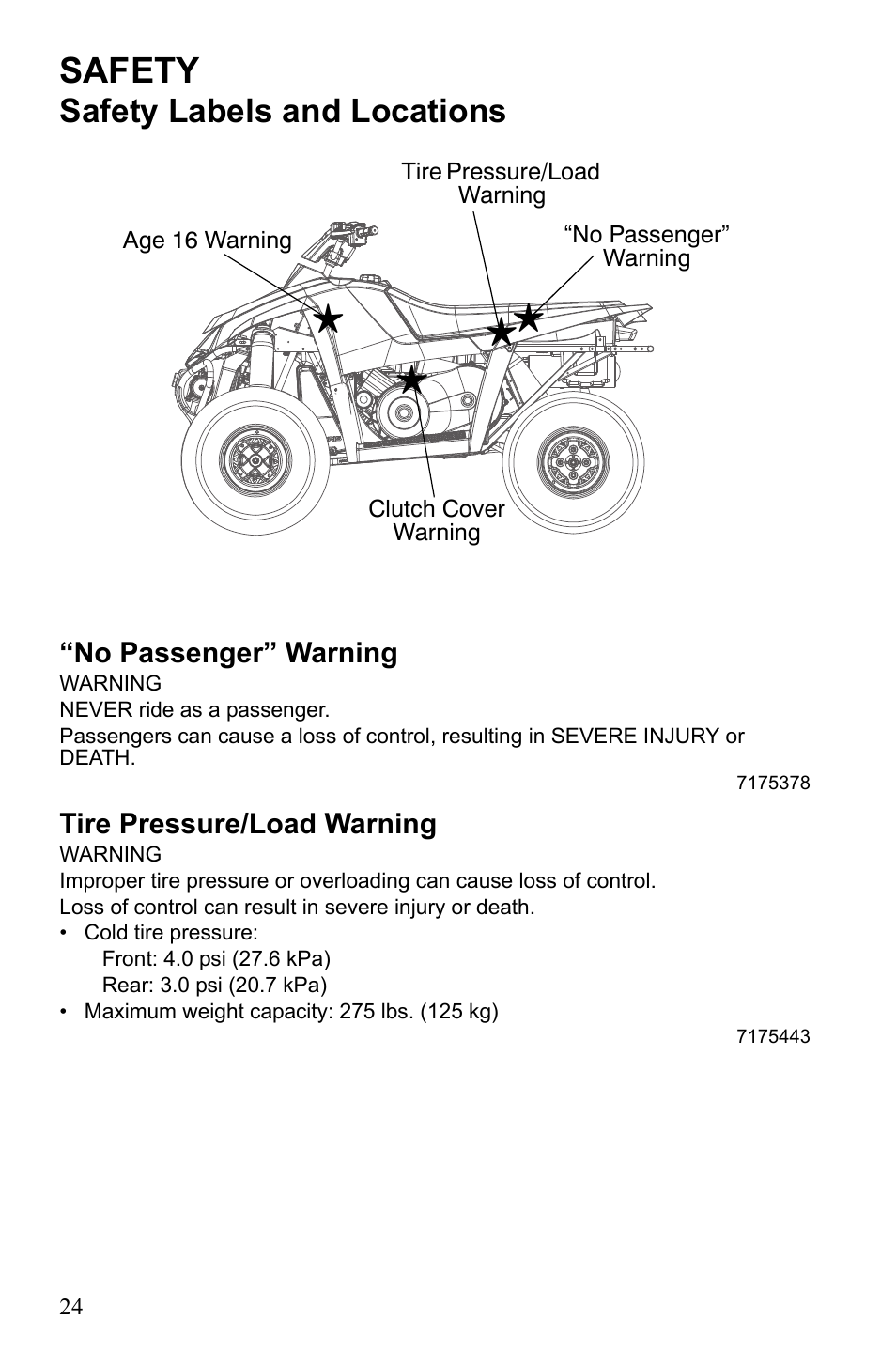 Safety, Safety labels and locations | Polaris Scrambler 9922461 User Manual | Page 28 / 133