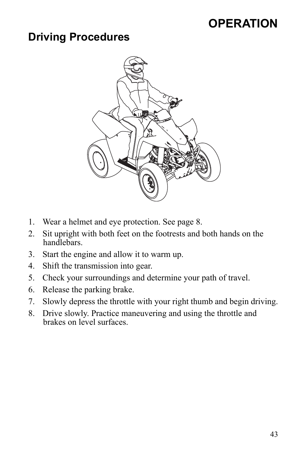 Operation, Driving procedures | Polaris Scrambler 9922461 User Manual | Page 47 / 133