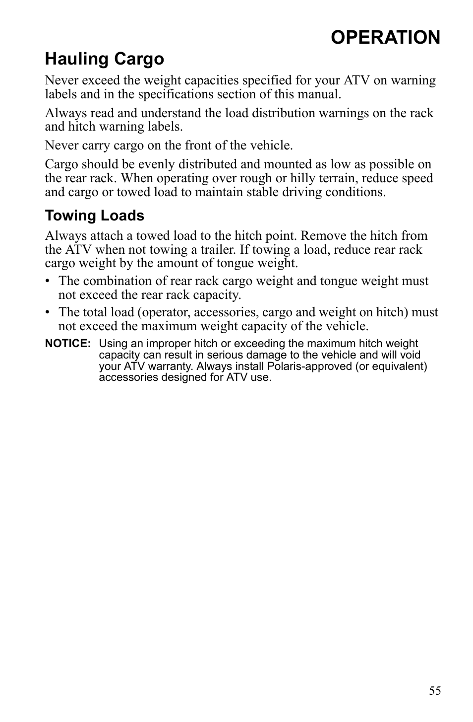 Operation, Hauling cargo | Polaris Scrambler 9922461 User Manual | Page 59 / 133