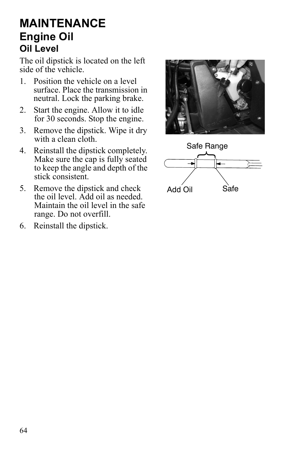 Maintenance, Engine oil | Polaris Scrambler 9922461 User Manual | Page 68 / 133