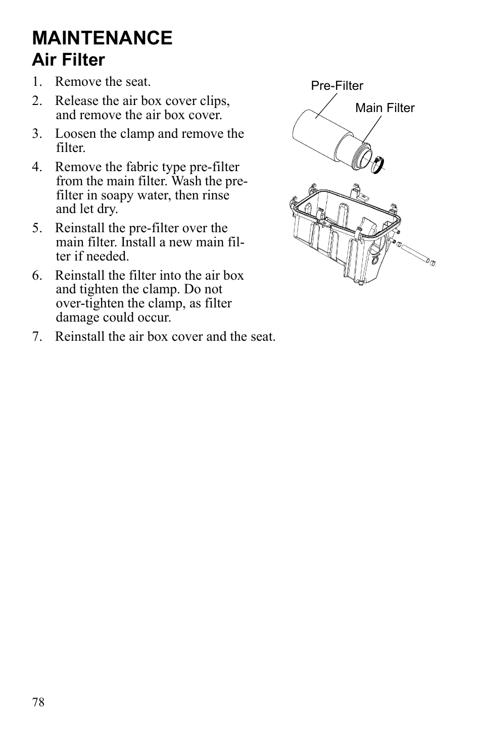 Maintenance, Air filter | Polaris Scrambler 9922461 User Manual | Page 82 / 133