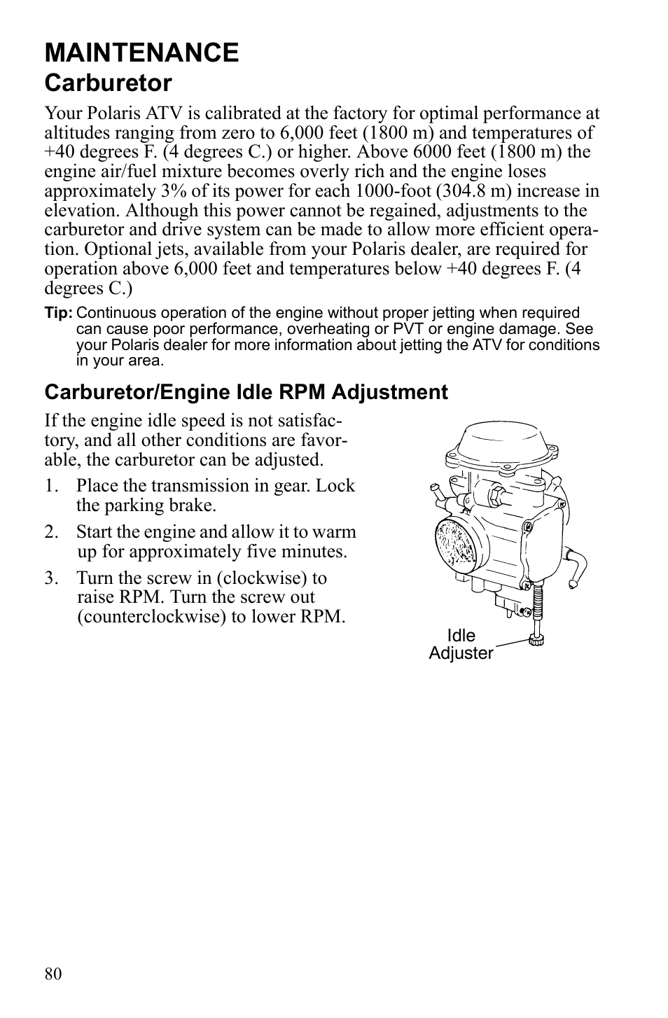 Maintenance, Carburetor | Polaris Scrambler 9922461 User Manual | Page 84 / 133