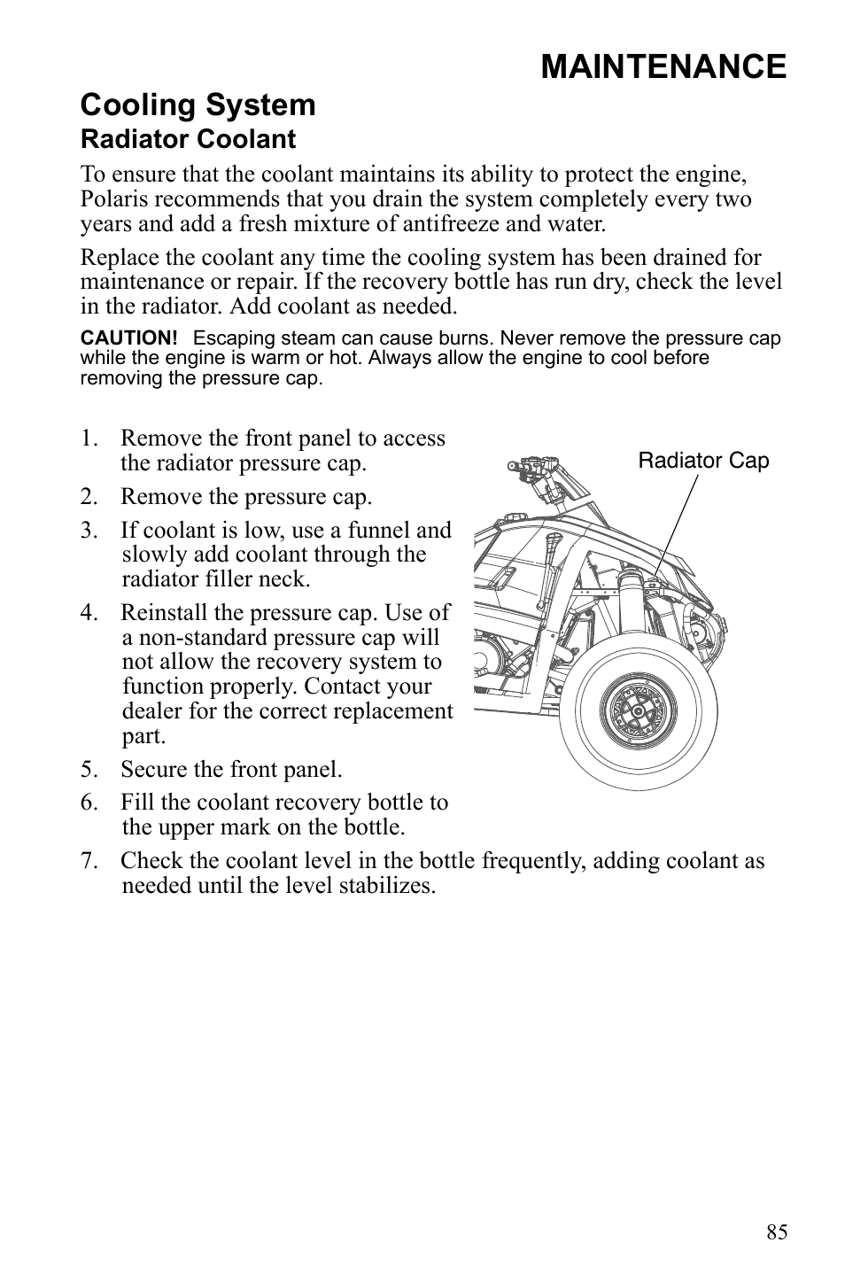Maintenance, Cooling system | Polaris Scrambler 9922461 User Manual | Page 89 / 133
