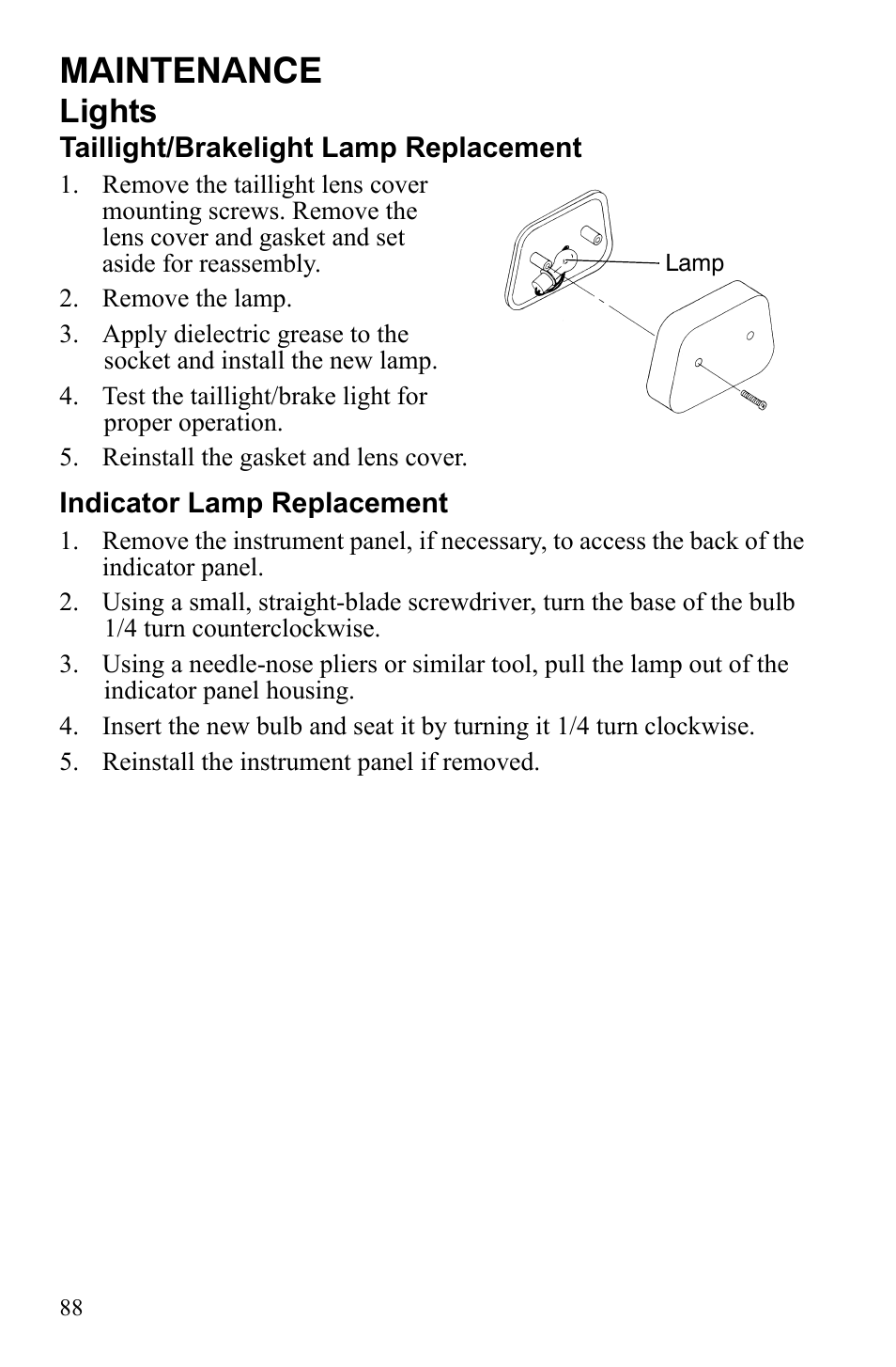 Maintenance, Lights | Polaris Scrambler 9922461 User Manual | Page 92 / 133