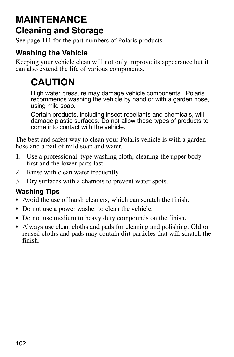 Maintenance, Caution, Cleaning and storage | Polaris Scrambler 9921620 User Manual | Page 104 / 124