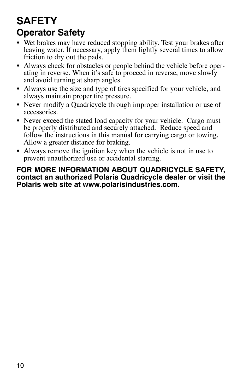 Safety, Operator safety | Polaris Scrambler 9921620 User Manual | Page 12 / 124