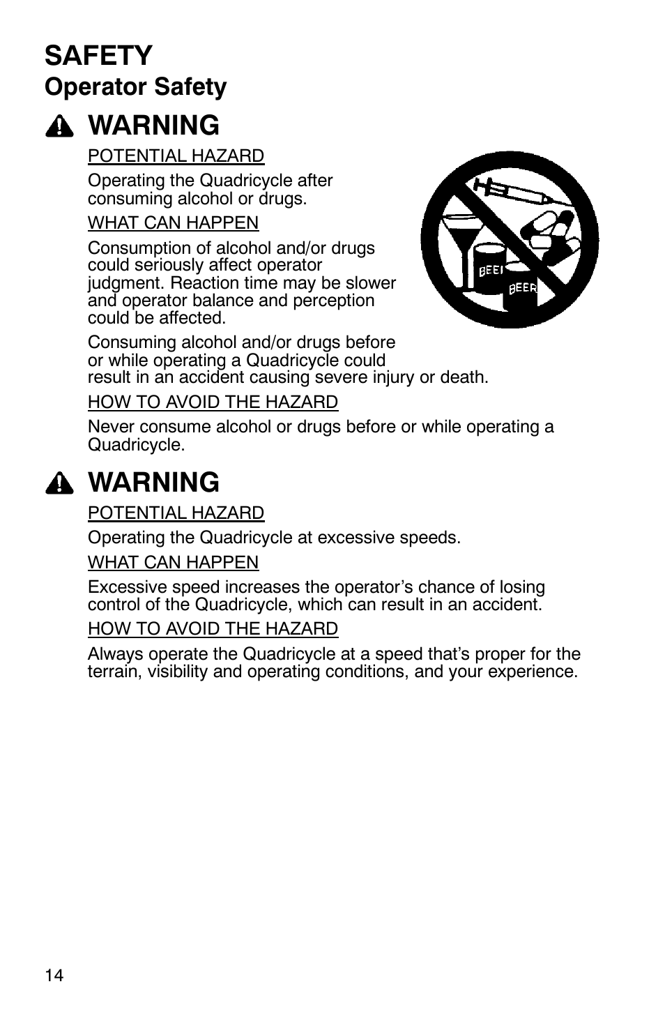 Safety, Warning, Operator safety | Polaris Scrambler 9921620 User Manual | Page 16 / 124