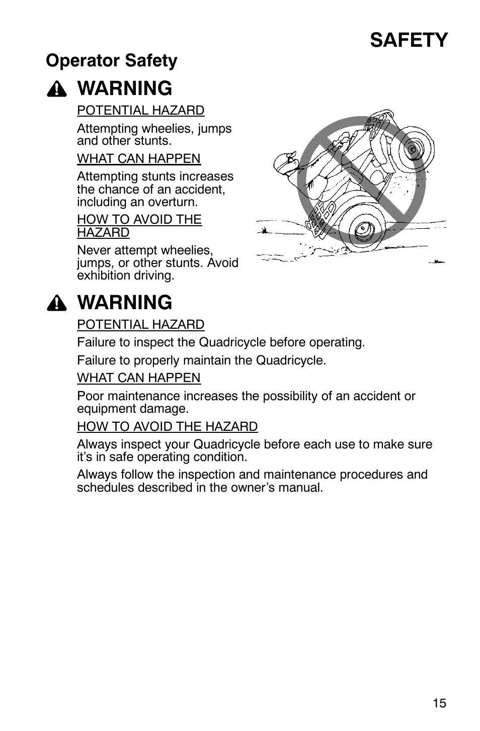 Safety, Warning, Operator safety | Polaris Scrambler 9921620 User Manual | Page 17 / 124