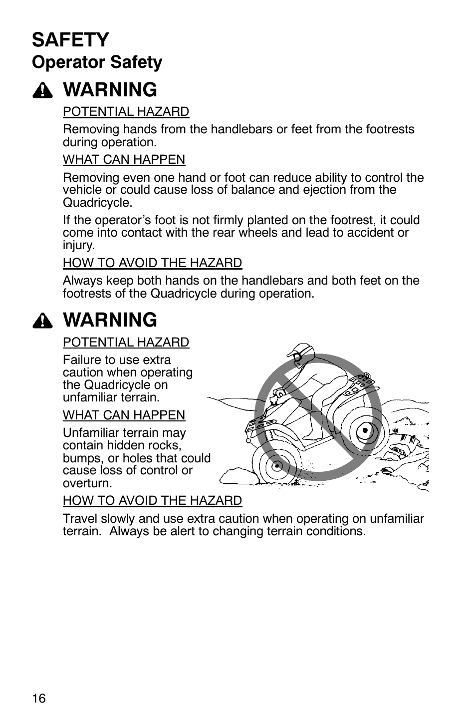 Safety, Warning, Operator safety | Polaris Scrambler 9921620 User Manual | Page 18 / 124