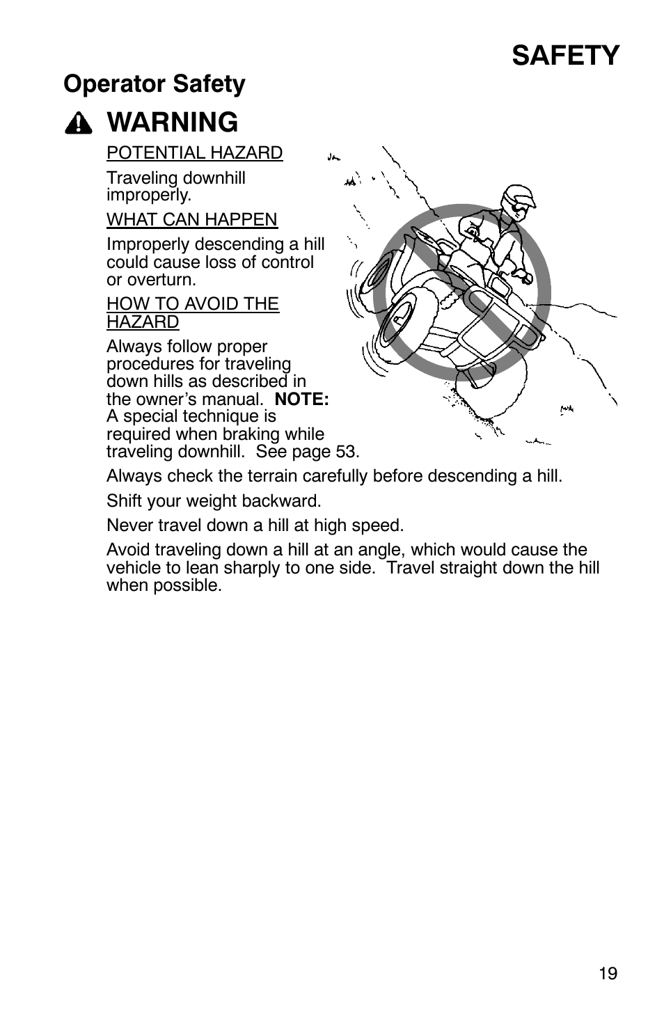 Safety, Warning, Operator safety | Polaris Scrambler 9921620 User Manual | Page 21 / 124