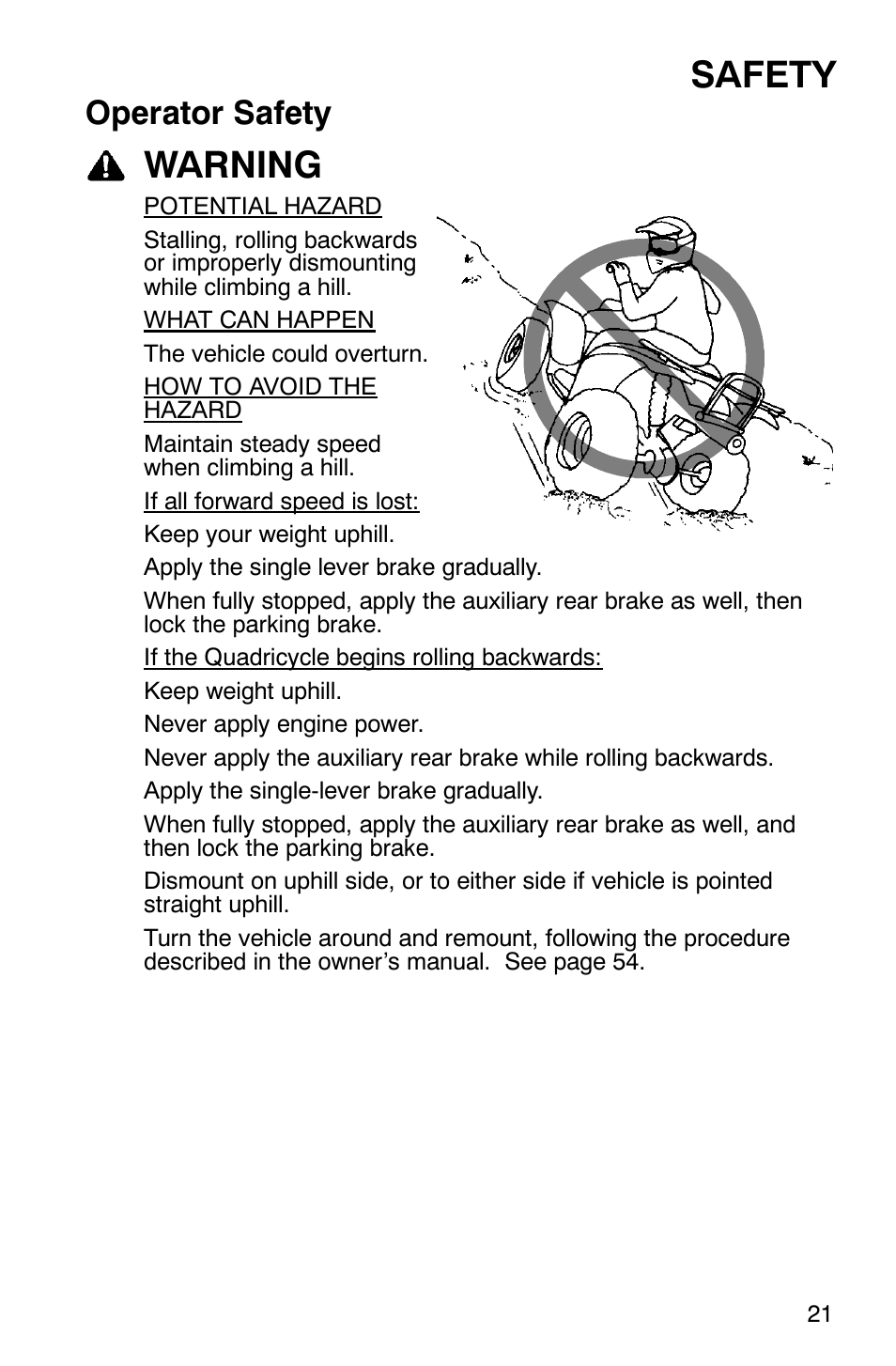 Safety, Warning, Operator safety | Polaris Scrambler 9921620 User Manual | Page 23 / 124