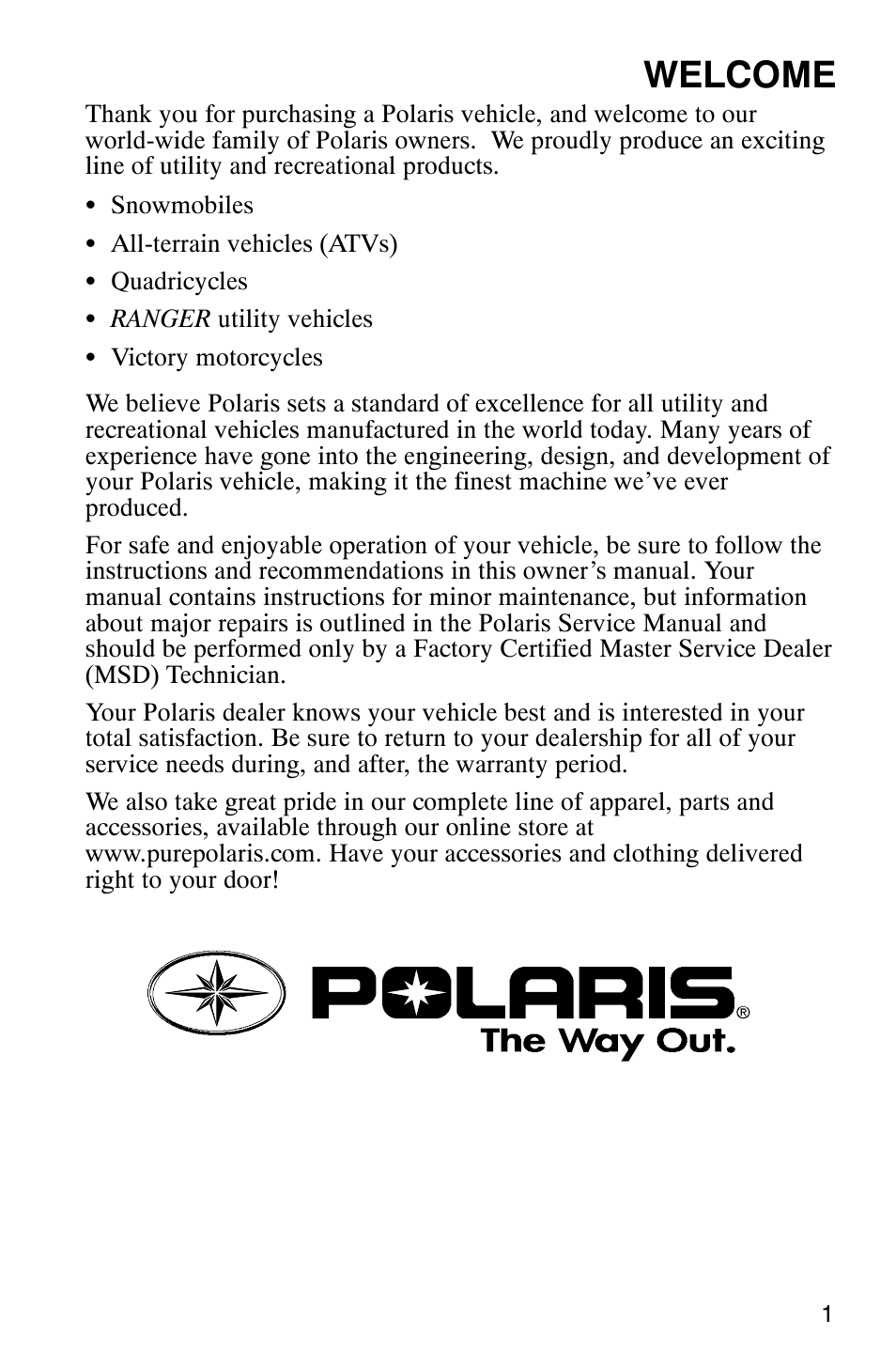 Welcome | Polaris Scrambler 9921620 User Manual | Page 3 / 124