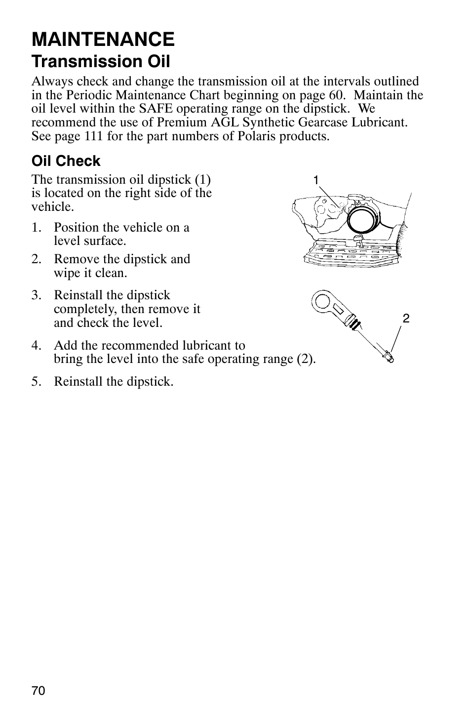 Maintenance, Transmission oil | Polaris Scrambler 9921620 User Manual | Page 72 / 124