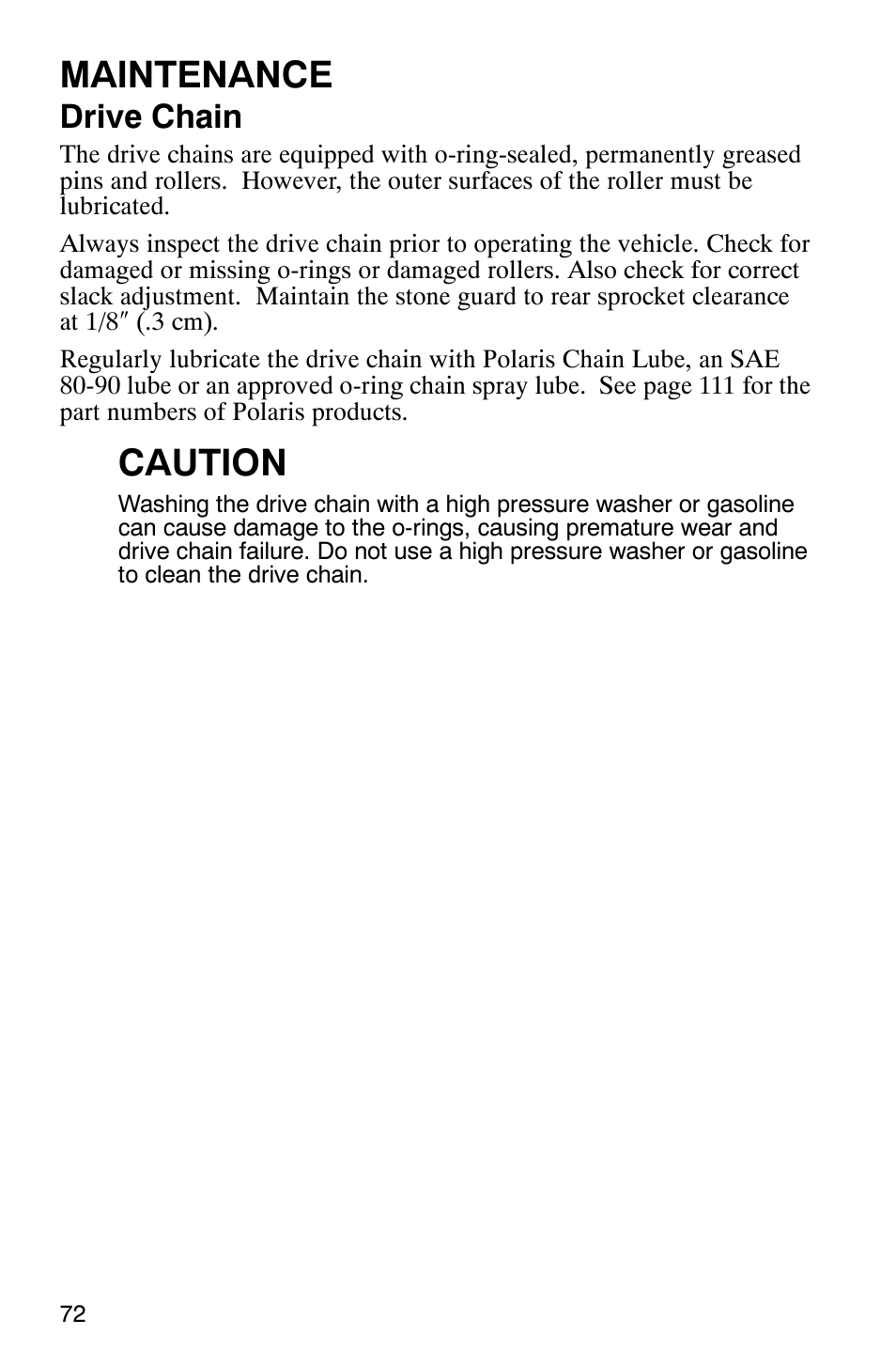 Maintenance, Caution, Drive chain | Polaris Scrambler 9921620 User Manual | Page 74 / 124