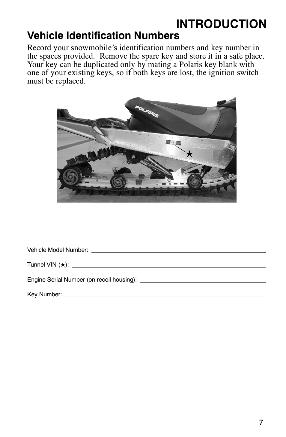 Introduction, Vehicle identification numbers | Polaris 600 RMK User Manual | Page 10 / 127