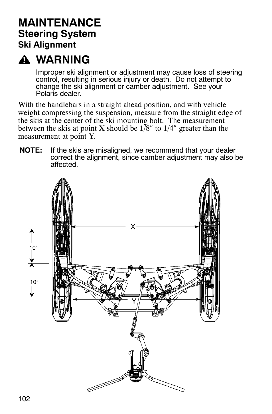 Maintenance, Warning, Steering system | Polaris 600 RMK User Manual | Page 105 / 127