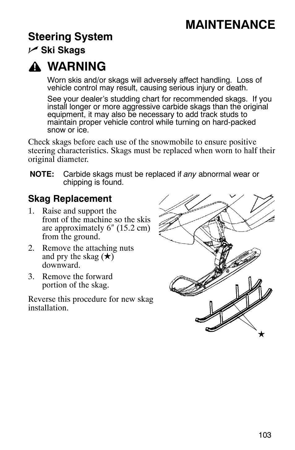 Maintenance, Warning, Steering system n | Polaris 600 RMK User Manual | Page 106 / 127