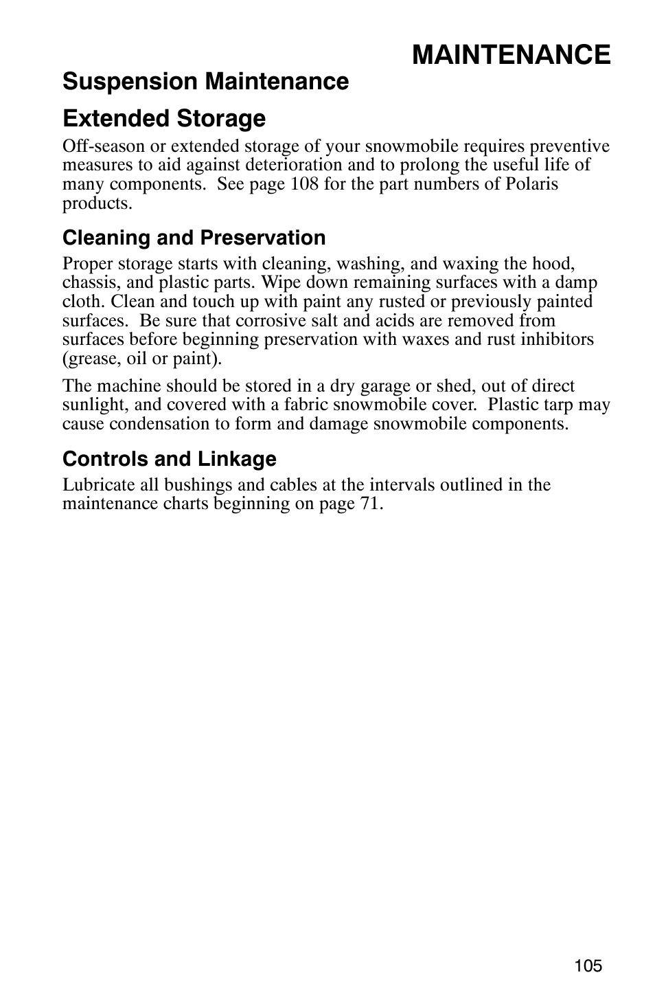 Maintenance, Suspension maintenance extended storage | Polaris 600 RMK User Manual | Page 108 / 127