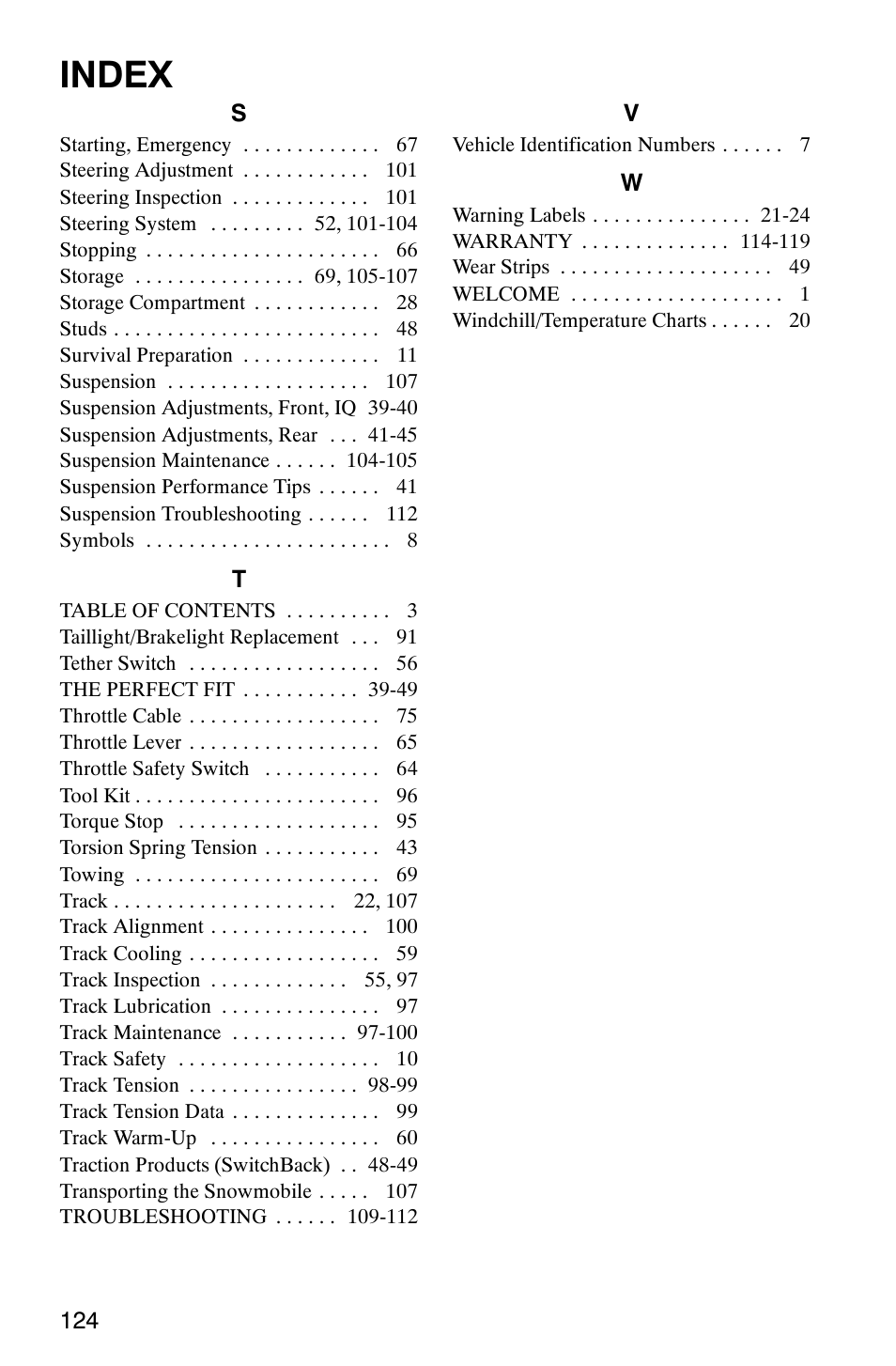 Index | Polaris 600 RMK User Manual | Page 127 / 127
