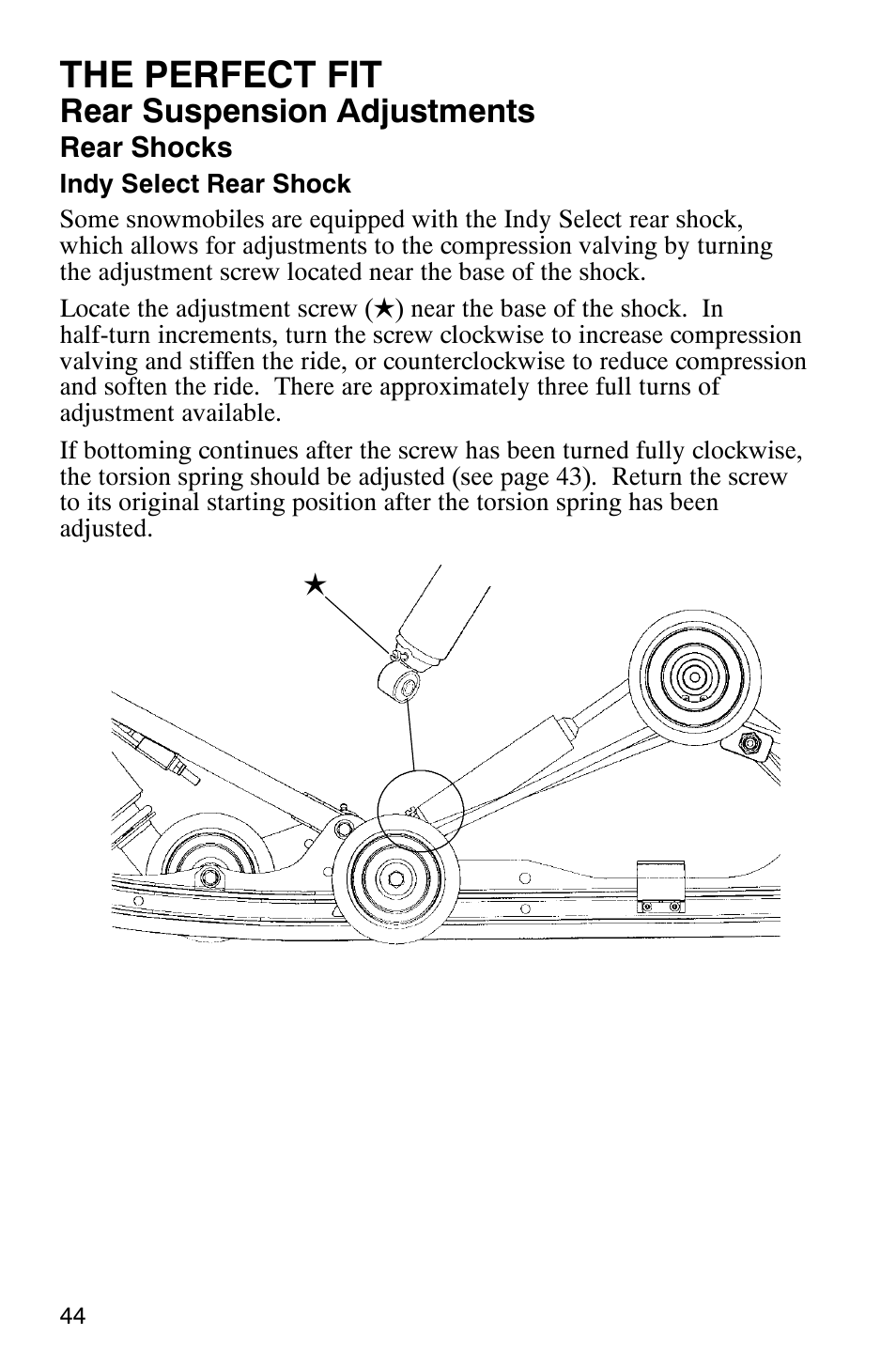 The perfect fit, Rear suspension adjustments | Polaris 600 RMK User Manual | Page 47 / 127