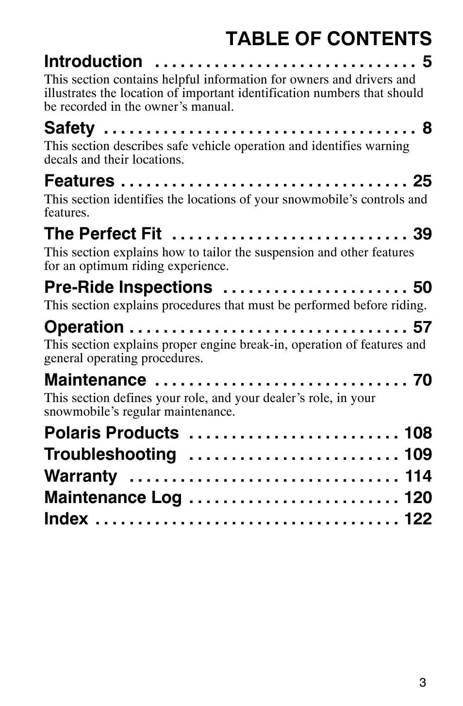 Polaris 600 RMK User Manual | Page 6 / 127