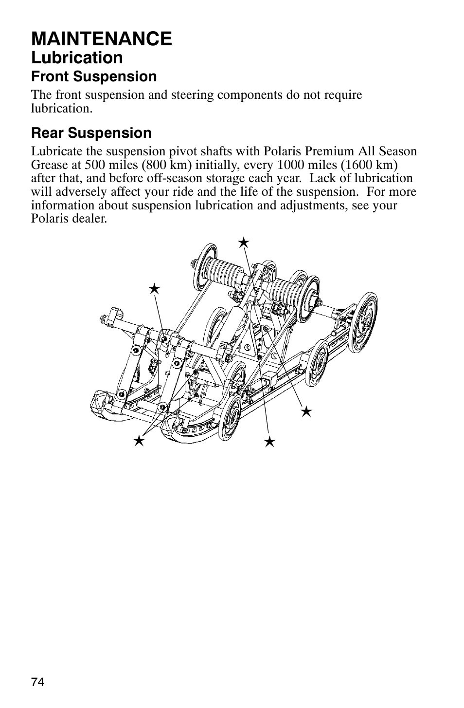 Maintenance, Lubrication | Polaris 600 RMK User Manual | Page 77 / 127