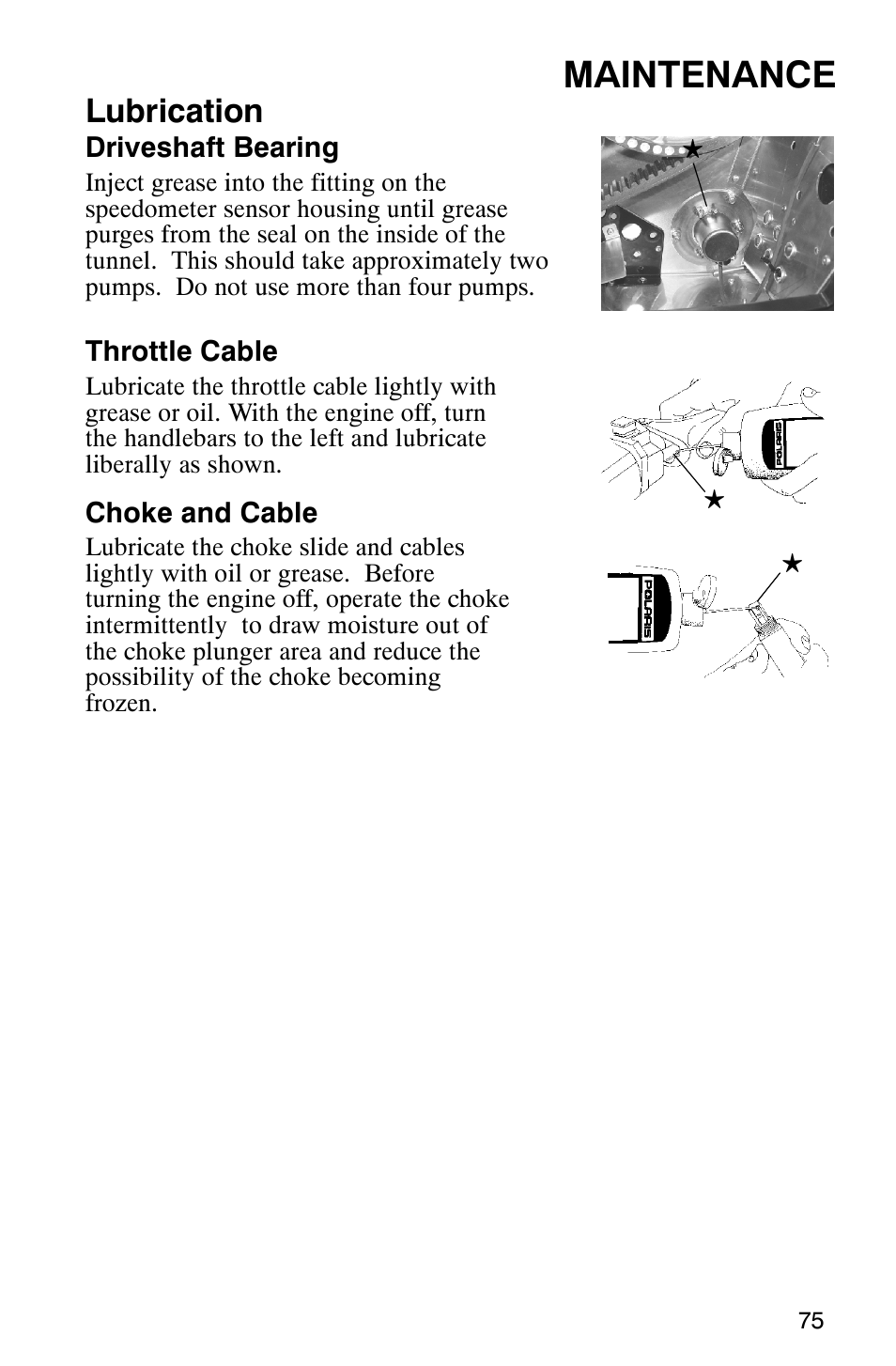 Maintenance, Lubrication | Polaris 600 RMK User Manual | Page 78 / 127