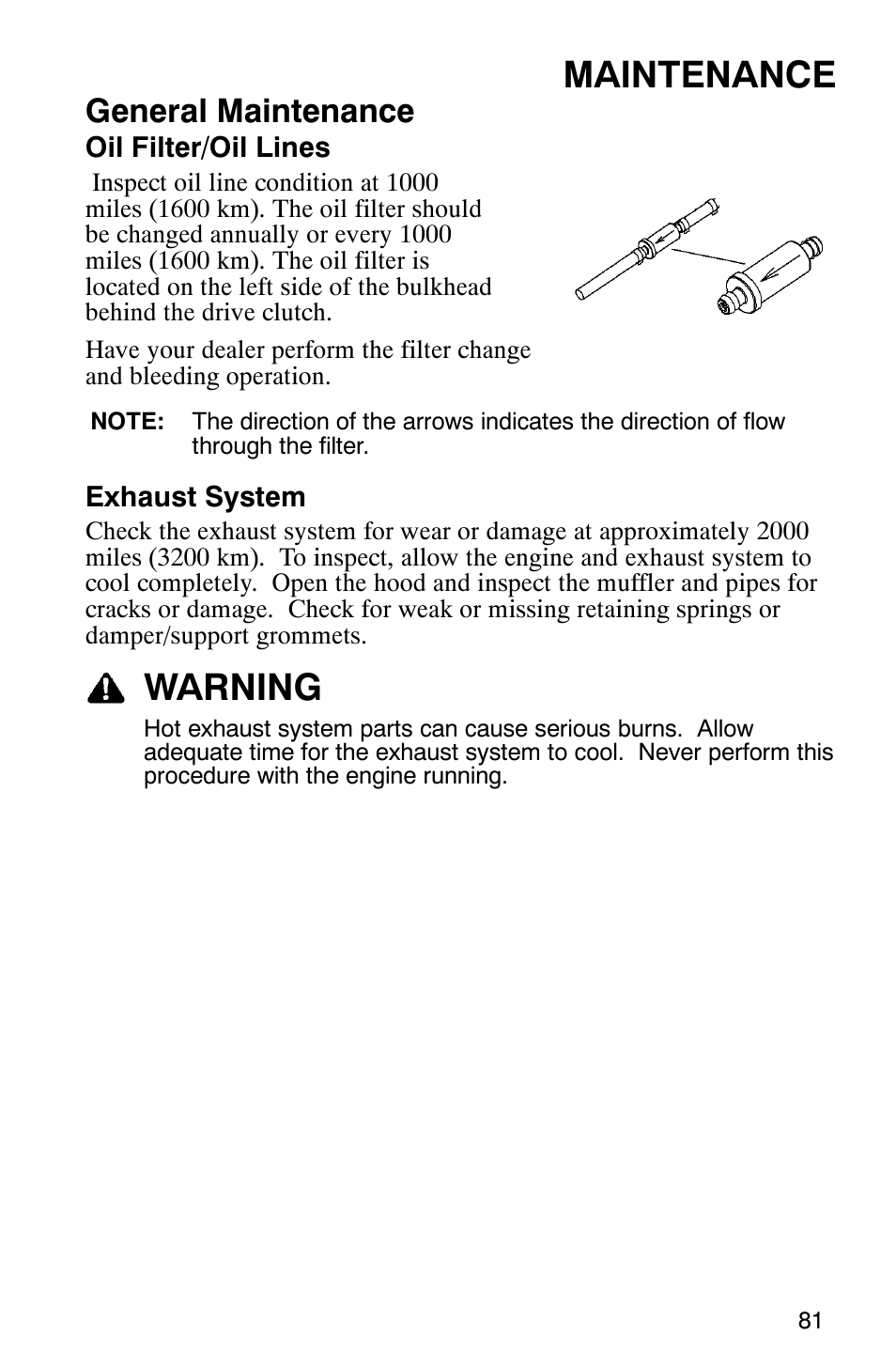 Maintenance, Warning, General maintenance | Polaris 600 RMK User Manual | Page 84 / 127