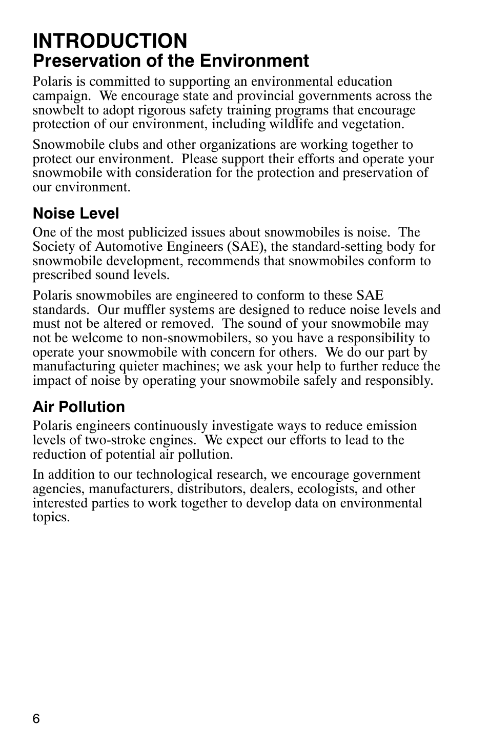 Introduction, Preservation of the environment | Polaris 600 RMK User Manual | Page 9 / 127