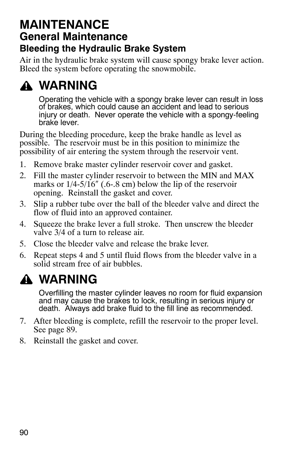 Maintenance, Warning, General maintenance | Polaris 600 RMK User Manual | Page 93 / 127