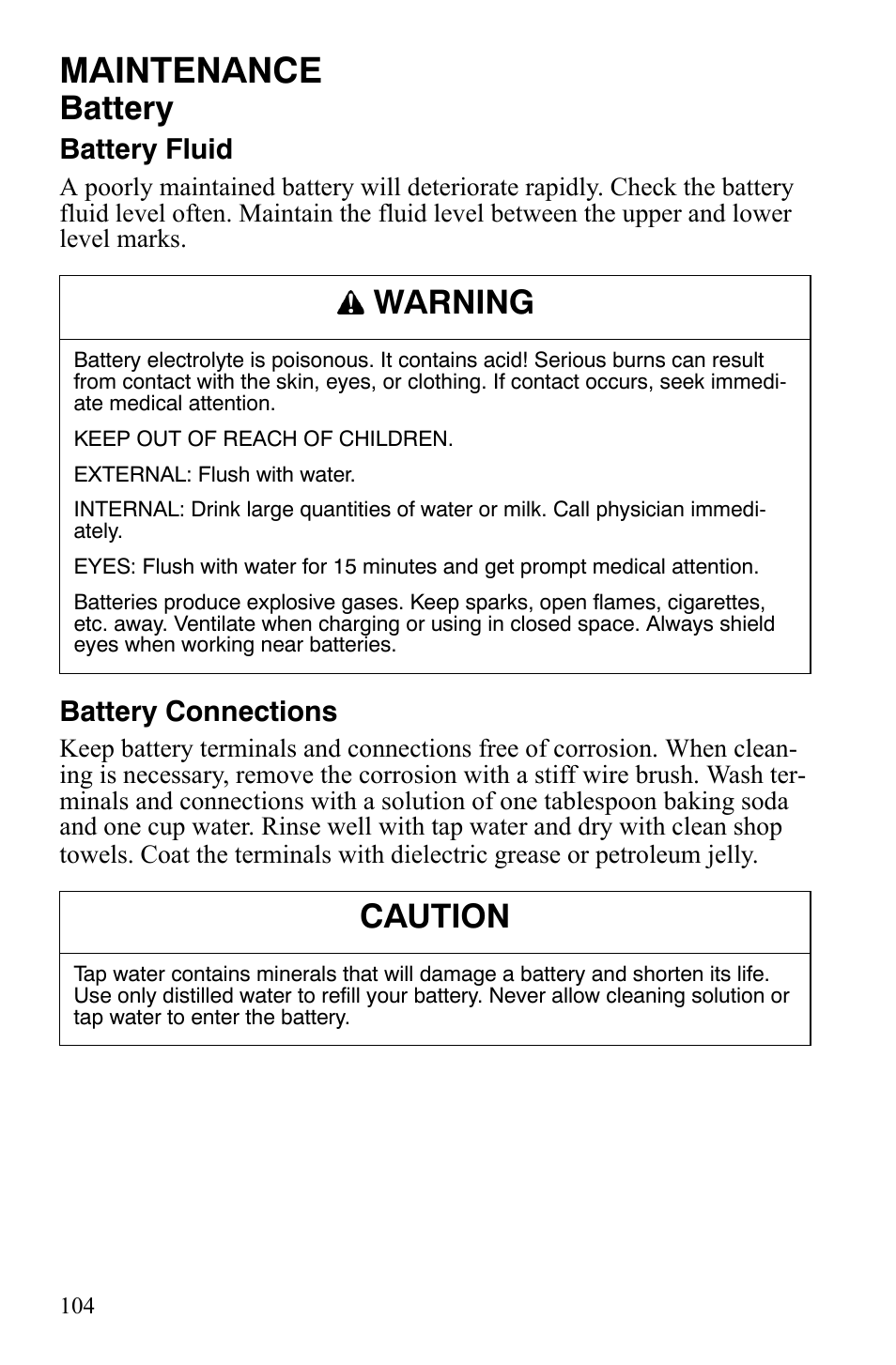 Maintenance, Battery, Warning | Caution | Polaris 550 Transport User Manual | Page 107 / 139