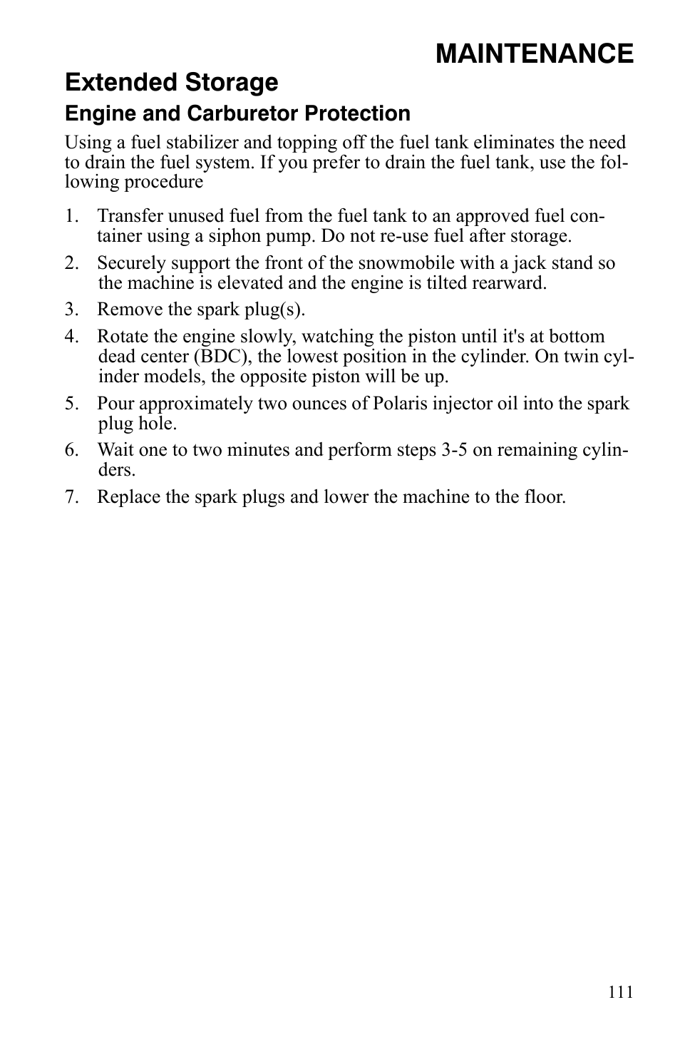 Maintenance, Extended storage | Polaris 550 Transport User Manual | Page 114 / 139