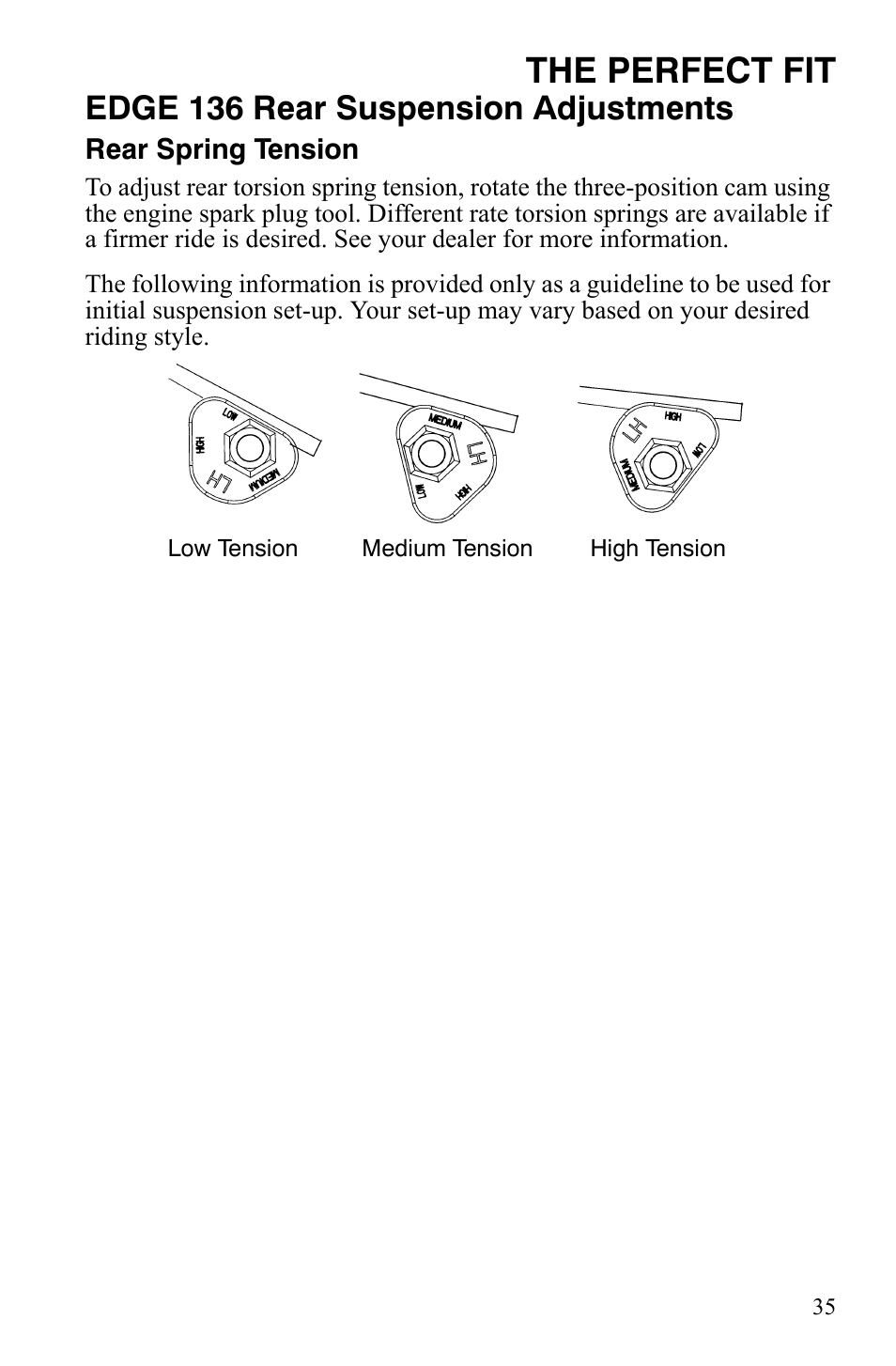 The perfect fit, Edge 136 rear suspension adjustments | Polaris 550 Transport User Manual | Page 38 / 139