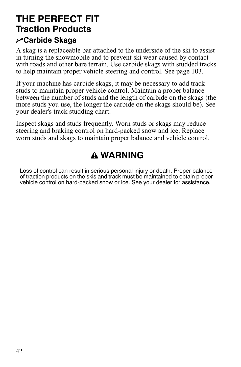 The perfect fit, Traction products, Warning | Polaris 550 Transport User Manual | Page 45 / 139